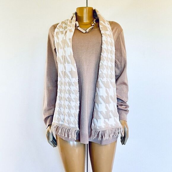 NWT Gorgeous 89th+Madison XL 2 in Tan Beige Sweater with Removable Printed Scarf - Picture 1 of 12